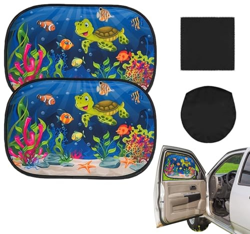 Auto Sonnenschutz Seitenscheibe mit UV Schutz,Autofenster Sonnenblende für Kinder mit Süßen Tier Motiven,2 Stück Sonnenschutz für Seitenfenster mit 1 Staubtuch 47.5x31.5 cm Tokaneit