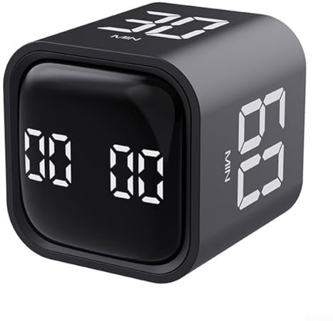 Pomodoro Minuteur cube rotatif, compte à rebours de productivité, horloge compte à rebours avec vibration réglable, pour étude de cuisine (F4 minuteur est noir)