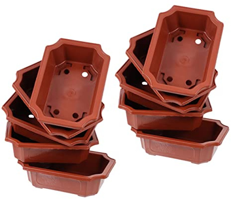 TOYANDONA Macetas para Cactus de Plástico Rojo, Maceta Rectangular Vintage para Bonsái y Plantas Pequeñas, 10 Piezas, Ligera y Decorativa para Jardín
