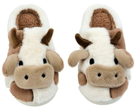 XUNBAI Cow Slippers Kuschelige Kuh Hausschuhe aus Plüsch | Niedliche Cartoon-Pantoffeln für Damen & Herren | Flauschige Tier-Slipper Winter Warm Unisex