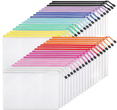 MUNGHOK 36 Stücke Transparente Dokumententasche A4 Zip Beutel, Wasserdichte Mesh Dokumentenmappe mit Reißverschluss, A4 Reißverschlusstaschen für Büro, Schule und Reise