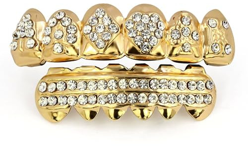 yufana 2 Pcs Hip Hop Zähne Set,Goldene Zähne Hip Hop Teeth Grills Gold