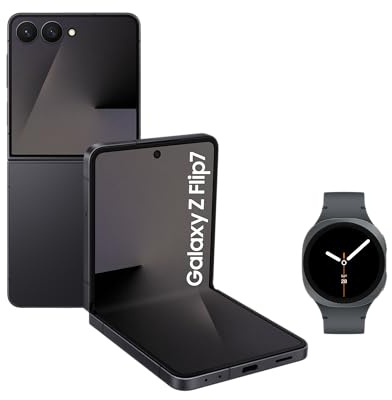 Samsung Galaxy Z Flip7 with Watch8,Thin & Light Foldable Design,Large Cover Screen,50MP Camera,512GB Storage,12GB Memory,4300mAh Battery,Jetblack,3 Year Extended Warranty (UK Version)