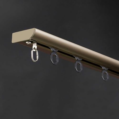 Carril de cortina de techo ultrafino Carril de cortina simple de aluminio Montaje en techo Separador de ambientes for salón/dormitorio Fácil de instalar(Brass,1.5m(4.9ft))