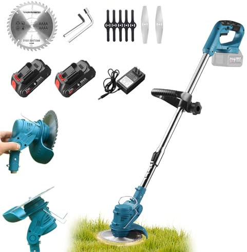 Tagliabordi ricaricabile senza fili con 2 batterie, lame a 3 funzioni, manico regolabile per un'efficiente pulizia delle erbacce da giardino