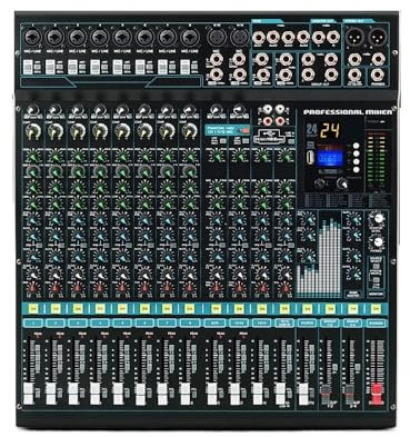 YQVEOT Mezclador de Audio Mezclador Bluetooth Profesional de 16 Canales con Consola de Mezcla de Sonido USB Etapa de grabación Auxiliar