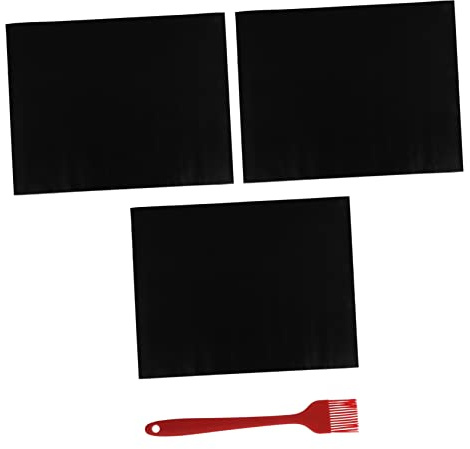 DECOMELODY 4 pièces Tapis de Barbecue Réutilisable de Antiadhésif avec Brosse à Huile Intégrée Chaleur Découpable Parfait pour Grillades Four et Cuisson Au Barbecue