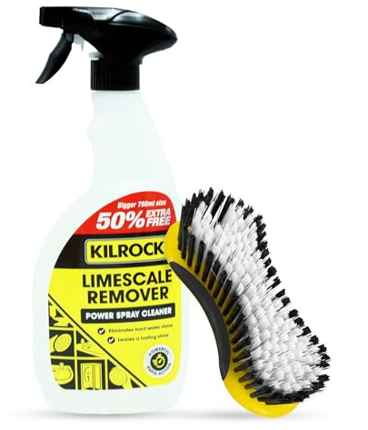 Limescale Remover Spray 750ml – Powerful Bathroom & Kitchen Descaler with Scrubbing Brush (Colour Varies) | Removes Limescale, Soap Scum, Rust & Watermarks