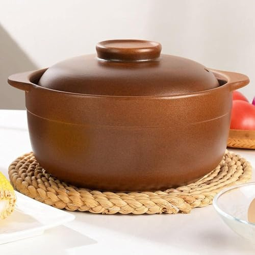 Faitout en terre cuite avec couvercle - Faitout en terre cuite pour feu ouvert - Casserole traditionnelle en céramique pour une cuisson authentique