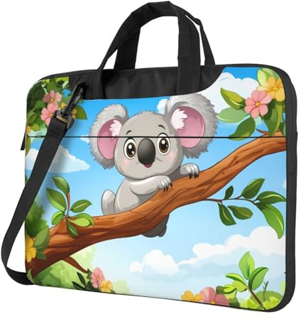 WBQLSL Bolso cruzado y maletín para portátil con estampado de koala tumbado en el árbol, fácil de llevar para viajes de negocios y trabajo, Black, 15.6 inch
