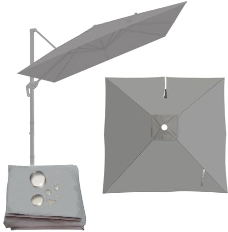 Grandes Baldacchino Di Ricambio 8 Stecche Telo Di Rechange Per Ombrellone A Sbalzo, Protezione UV50+, Antipioggia, Grigio Kaki Bianco, Quadrato Vela Copertura Di Sostituzione(Topaz,3X3m)