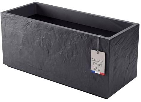 BigDean Pflanzkübel Groß Außen ca. 100cm Schiefer Optik Blumentopf | mit Wasserspeicher Winterfest Doppelwandig Rechteckig