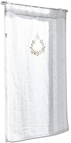 Loberon Scheibengardine Bréteny - Romantischer Sichtschutz, 100% Leinen mit Blumenstickerei, Tunnelsaum, 70x45 cm, Creme