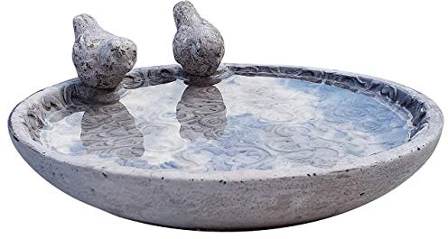 Dio Bain d'oiseaux pour le jardin, avec 2 oiseaux décoratifs pour oiseaux sauvages, produit naturel avec ornements de roses (Ø 24 cm) – Nouvel emballage sûr – Non résistant au gel