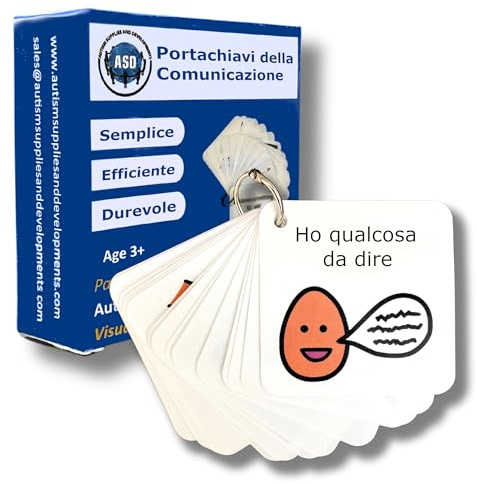 Portachiavi CAA per l'Autismo, 17 Pittogrammi di Comunicazione (Italiano) | 17 bisogni/emozioni, bambini, scuola/casa, autonomia, logopedia, materiale didattico, PCS Boardmaker, compatibile con PECS
