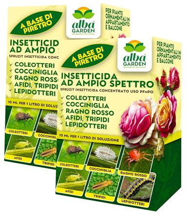 Albagarden Spruzit - PIRETRO Insetticida Piante Naturale PFnPO - Per Cocciniglia, Afidi, Ragnetto Rosso, Mosca Bianca, Tripidi - Insetticida per Rose e Piante - Concentrato 10 ml (2 Scatole)