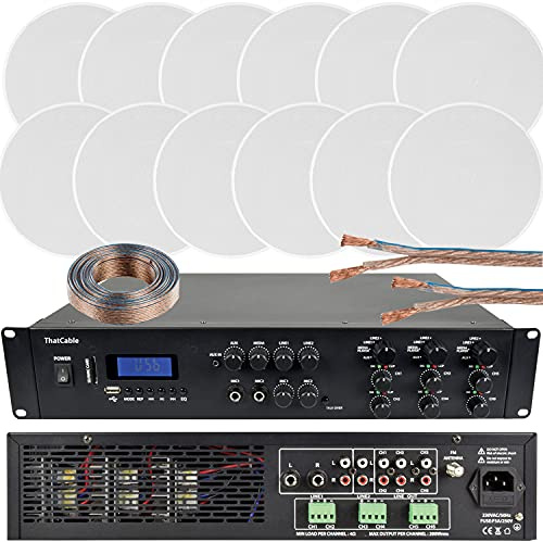 1200W Multi Zone Bluetooth Sound System | 6 Channel HiFi Matrix Amplifier Amp Kit | 12x 100W Low Profile Ceiling Speaker | Powerful Loud Wireless Music Streaming | Bar Restaurant Home Audio | Alexa