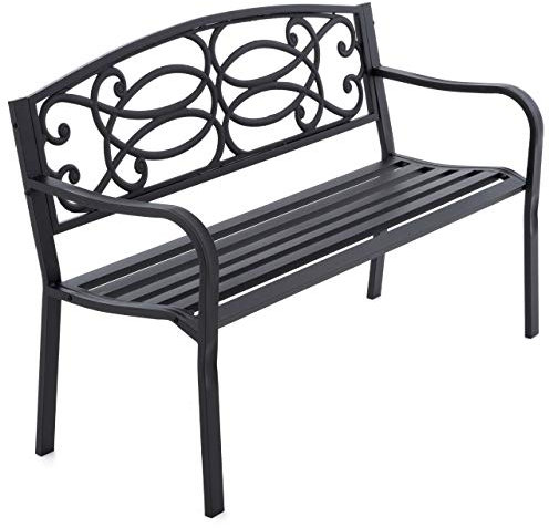 Nexos Gartenbank Parkbank Metall 127x50x84 cm 3-Sitzer Metall-Bank Sitzbank Gartenmöbel Ruhebank Außen-Bank Farbe: schwarz Modell wählbar (Harmonia)