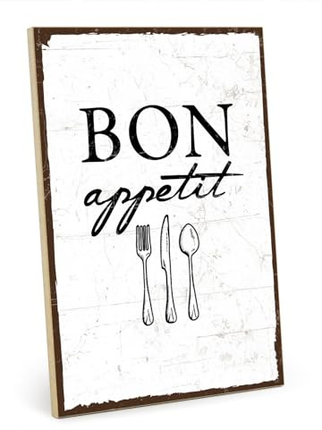 TypeStoff Holzschild mit Spruch – Bon Appetit – im Vintage-Look mit Zitat als Geschenk und Dekoration zum Thema Küche, Kochen und Essen - HS-00124