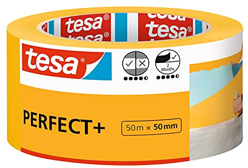 tesa Malerband Perfect+ - Malerkrepp aus dünnem Washi-Papier zum präzisen Abkleben bei Malerarbeiten - für den Innenbereich - 50 m x 50mm