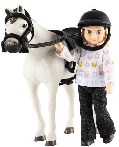Lundby Puppenhaus Puppen Set mit 5 Teilen - Moderne Puppe mit Pferd & Puppenkleidung - Puppe für Jungs & Mädchen - Hochwertiges Puppenhaus Zubehör - 1:18 Puppe klein 15x35x90mm - Puppe ab 3 Jahre