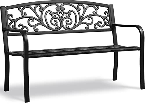Yaheetech Metal Outdoor Bench Furniture with Antique Design, Black | 181 kg Capacity | Waterproof Coating, Cast Iron Metal, Weather-Resistant | Ergonomic Design | For Outdoor, Patio, Park, Yard