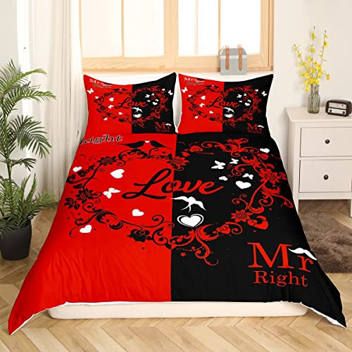 Paar Bettbezug für Mädchen Frauen Valentinstagsgeschenke Romantisches Themen Bettwäsche Set 200 x 200 Schmetterling Dekoration Bettbezug Natur Blumen Druck Bettwäsche Kollektionen Schwarz und Rot