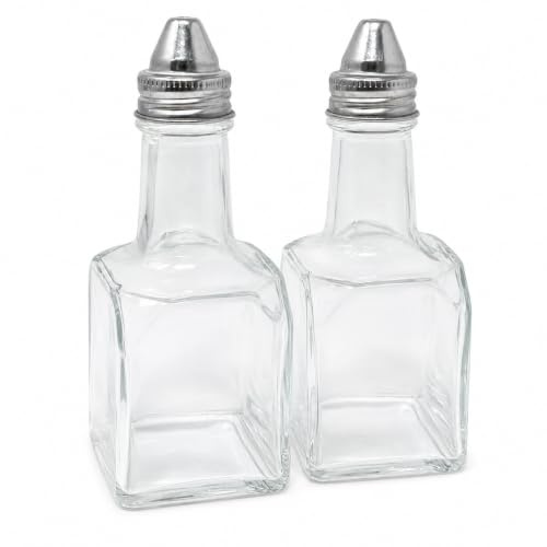 Glass Oil and Vinegar Dispenser Bottles, Set of 2, 390ml Each | Refillable Kitchen Cruets with Metal Pourer Tops | Dishwasher-Safe Bottles for Olive Oil and Vinegar HTUK
