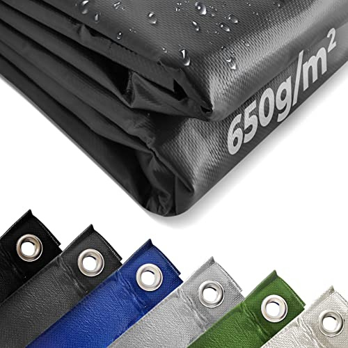 Jago® Telo Impermeabile - 4 x 6 m, PVC 650 g/m², Impermeabile, Antipioggia, con Occhielli, Antracite - Telo Copritutto Occhiellato, Copertura, Telone Protettivo da Esterno, Legna, Campeggio
