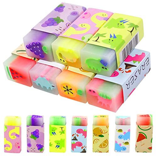 TOPBELIEF Gomme à Effacer, 7 Pcs Gomme Enfant, Gomme Douce Durable, Gommes Mignonnes, Gomme à Effacer Fruité D'animal avec Boîte de Rangement Pour école Maison Fournitures de Bureau Croquis Peinture
