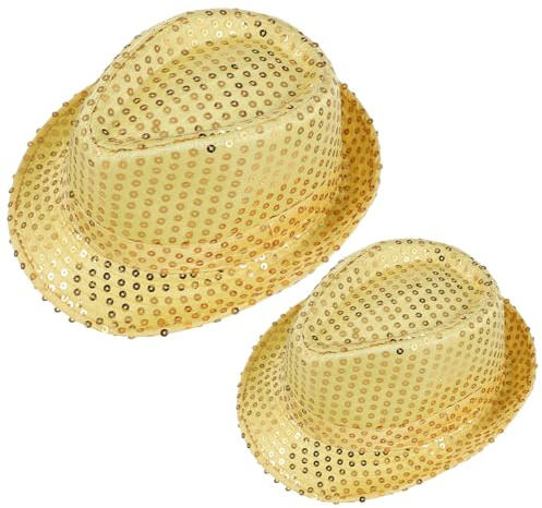 SAFIGLE Fedora-Hut mit Pailletten Jazz-Hut Zauberer Latin Jazz Mardi Gras Cosplay Abschlussball Kostüm Party-Accessoire für Erwachsene Und Kinder (2Er-Pack) Schwarz