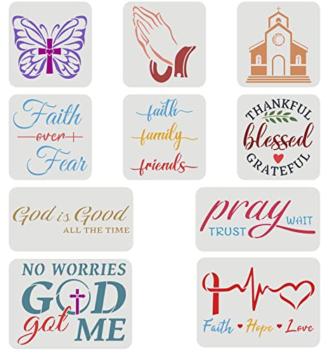 FINGERINSPIRE 10 Stück 3 Größe Christliche Schablone Kunststoff Schmetterling Beten Kirche Muster Schablone Glaube Hoffnung Liebe, Gott ist gut, große Bibel Zeichen motivierende Sprüche Schablonen