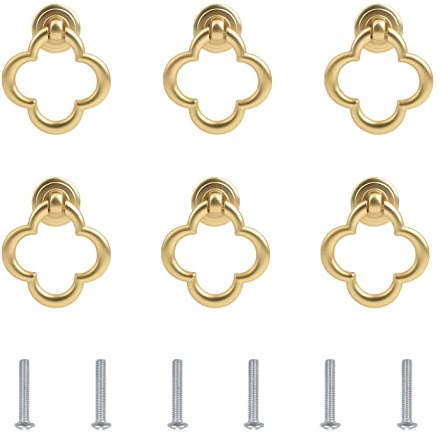 UFUAMATE Poignée de tiroir, 6pcs Vintage Poignée de traction pour armoire en alliage de zinc Anneau de commode unique trou Bouton de meuble pour tiroir Armoire Porte de placard (Fleur or)