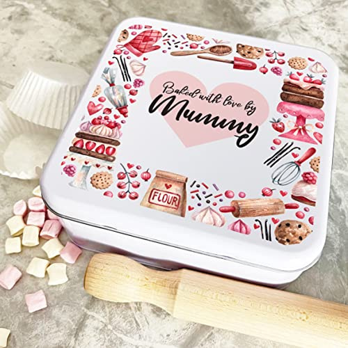 Fingerprint Designs Personalised Square Baked With Love Mummy Biscuit Baking Treats Sweets Cake Tin