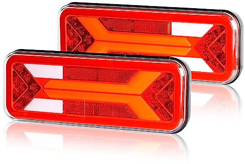 Yuanjoy 2 Pezzi Kit Luci Posteriori LED, 12V-24V IP67 Impermeabili Con Freni, Frecce, Posizione, Retromarcia, Nebbia, Omologazione E-Mark Per Rimorchio, Camion, Roulotte, Furgone, Trattore