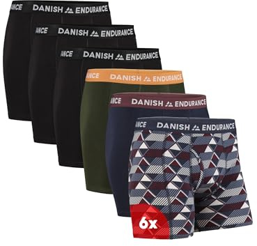 DANISH ENDURANCE 6-pack Kalsonger, Mjuk Bomull, Klassisk Passform, Boxershorts, för Män Flerfärgad (3x Svart, 1x Grön/Orange, 1x Marinblå/Bordeaux, 1x Retro) Gylf XXL