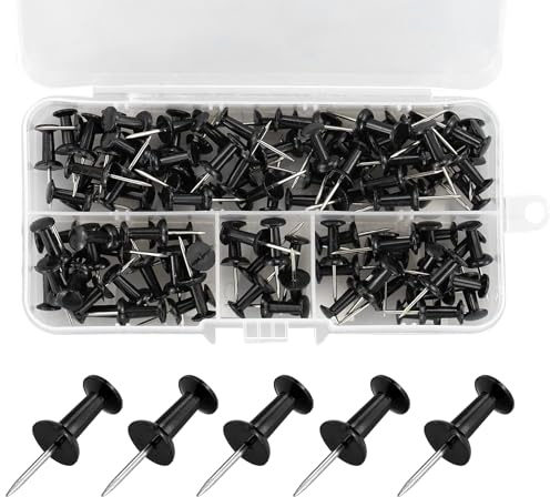 Reißzwecken mit schwarzem Kunststoffkopf, mit Aufbewahrungsbox, schwarz, rostfrei, für Korkholz, Pinnwand, Büro, Pinnwand, Wandbefestigung, 100 Stück