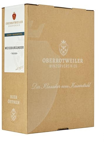 Oberrotweiler Wein-Box Weißburgunder 3 Liter QbA trocken - SILBER 2025 AWC Vienna - Weißwein trocken, fruchtig frisch mit Aromen nach Apfel, Birne und Zitrus - Badischer Wein (1 x 3,0 l Bag-in-Box)