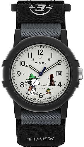 Timex Expedition X Peanuts Beagle Scout Camper uomo 40 mm cinturino in tessuto TW4B29100, Nero, Moderno