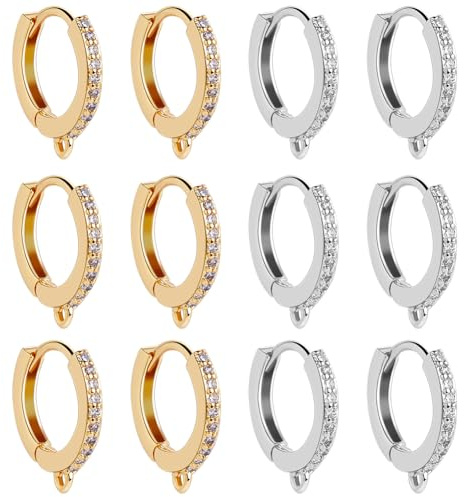 Beebeecraft 1 scatola 12 pezzi Ganci A Leva Rotondi Ottone Placcato Oro e Platino Orecchini A Cerchio Huggie con Zirconi Cubici 2 colori Cerchi per Orecchie Francesi con Anello per Creazione di