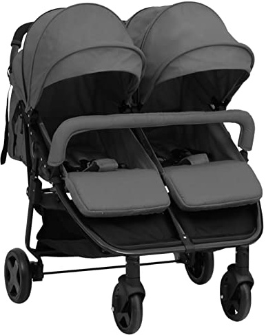 Homgoday Cochecito gemelar gris oscuro y negro en Aiaio, muebles para casa, interior, exterior, sala de estar, dormitorio