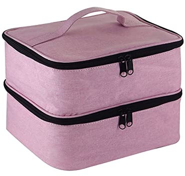 Boczif Dunkle Nagel Aktentasche, Double Deck Dwart Dunkle Lederlager. Geeignet für getrocknete Nagelblätter und 30 Flaschen geschnitten, um in Nagellack zu verwenden(Pink)