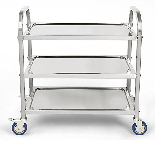 Cannoli Chariot de Service INOX 3 Etagères de Rangement Desserte Cuisine à roulettes 3 Plateaux Chariot de Service INOX Chariot de Restaurant avec roulettes, Rangement Mobile Plateau,95 * 55 * 95cm