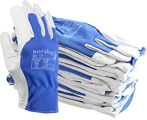 norskog FIR 12 Paar, Montagehandschuhe aus Ziegenleder, Leder Handschuhe Arbeitshandschuhe, Lederhandschuhe mit Klettverschluss: ISO, CE PSA CAT II, EN 420, EN 388 - Gr. 6