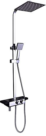Thermostatische Duschsäule, Duschsäule Duschsäule mit Mischbatterie 25 x 25 cm 1,8 GPM (6,81 l/min) max Chrom Duschsystem Wasserhahn mit Thermostat Set, Armatur Badezimmer