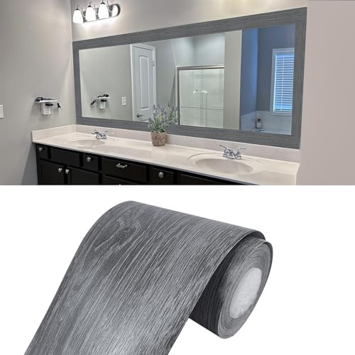 Teemall 10M Black Wood Grain Removable PVC Waterproof Border Wall Decor Removable Self Adhesive Kitchen Bathroom Tiles Sticker Wallpaper 4.2x390 (Dark Gray, 4 x 390)