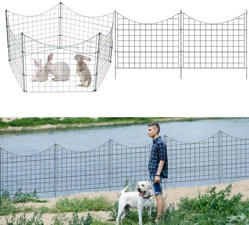 Fiqops Teichzaun Gartenzaun Steckzaun, Zaunelemente metall mit 10 Zaunelemente und 12 Befestigungsstäben, Flexibel und Erweiterbar, Welpenauslauf, Zaun für Hunde (Unterbogen,Grün)