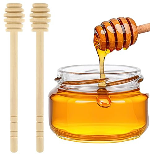 Qianyu 2 Stück Honigrührer Honiglöffel aus Holz 6 Zoll / 15 cm nachhaltige Rührstab Honigstab Honigheber Honigspirale für den stilvollen Honiggenuss Sirup