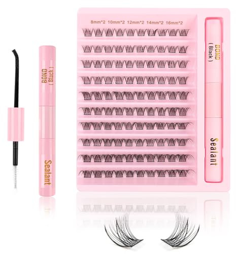 Kiusatig Wimpern Extensions Cluster Lashes, D Curl 8-16mm, 100 Stück | Künstliche Wimpern Set mit Kleber, Einzelne Wimpernverlängerung für einen natürlichen Look