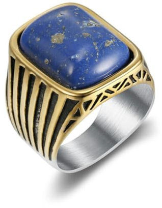 Blauer Lapislazuli-Steinring für Herren Edelstahl Größe 7-15